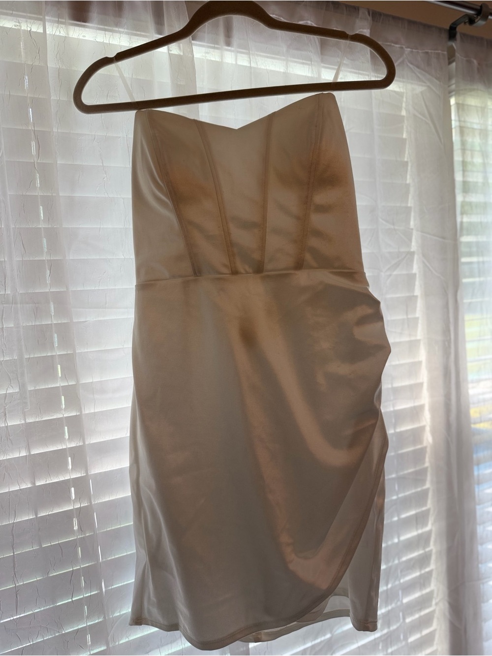 Strapless White Satin Wedding Cocktail Dress